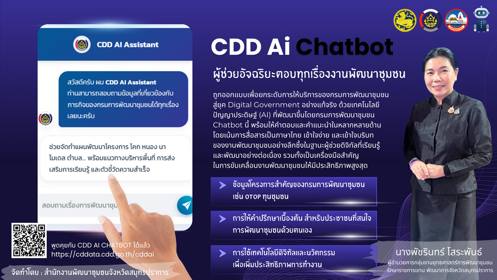 กรมการพัฒนาชุมชน เดินหน้าสู่ “Digital Government” เปิดตัว “CDD AI Chatbot” ผู้ช่วยอัจฉริยะ ตอบโจทย์ทุกงานพัฒนาชุมชน ตลอด 24 ชั่วโมง 